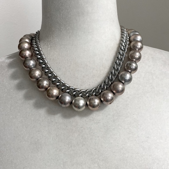 Anne Klein Vintage Jumbo Silver Pearls Beads Chain Runway Statement Necklace - Picture 5 of 15